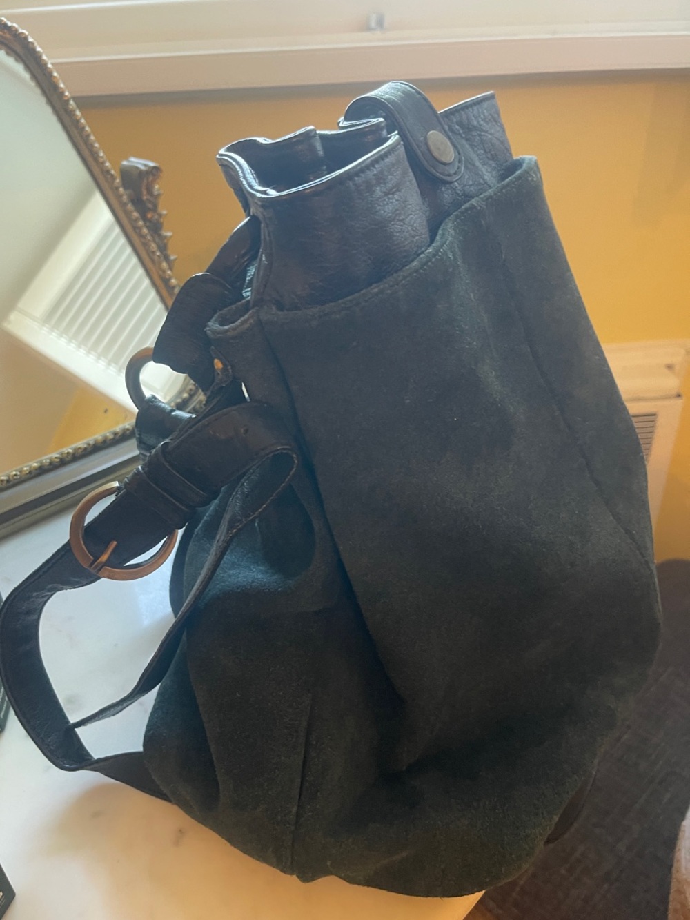 Classic Blue Suede ladies bucket Bag